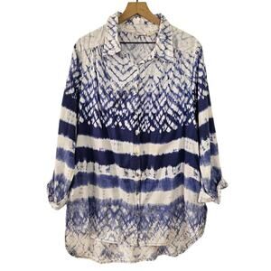 Beaches & Boho Seas the Dream Tie Dye Tunic‎ Top Blouse XL Blue Roll Tab Sleeve